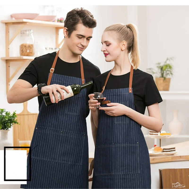 Waterproof Striped Apron for Bartenders and Chefs with Pockets, Men and Women's Kitchen Cooking Bib Aprons