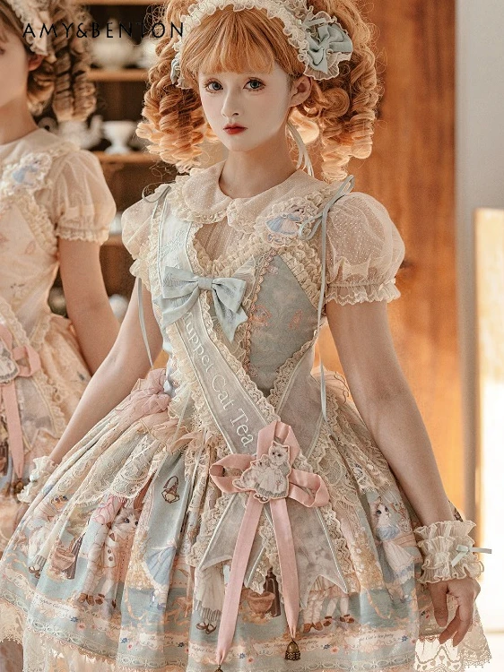 

Japanese Elegant Lolita Cute Sweet Ballet Style Princess Evening dresses Sweet Bowknot Strapless Slim Mini Dress JSK Puff Dress