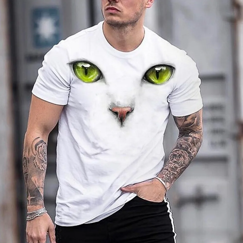 Animal Cat Print Men's T-shirt Harajuku Cute Loose Short-sleeved Tops Fashion Simple T Shirt Oversized Men Women Unisex Clothing