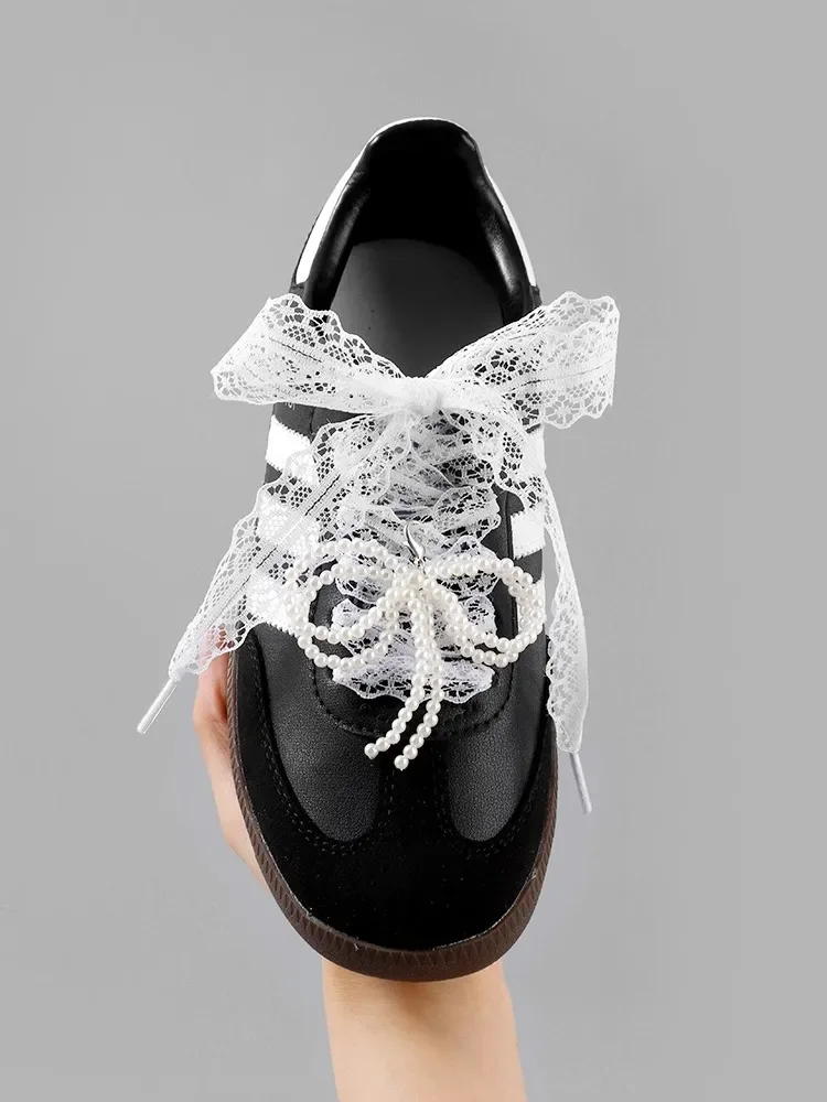 Fancy Lace Shoelaces for Women Casual Shoes 2.9CM Width Flat Shoelace for Sneakers Black White Shoe Laces Accessorices