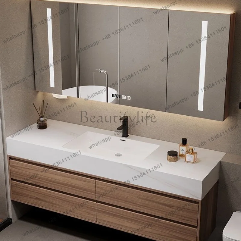 LDSlate Simple Bathroom Vanity Ceramic Seamless Integrated Bathroom Cabinet Integrated Storage 4 Drawers Wash Basin