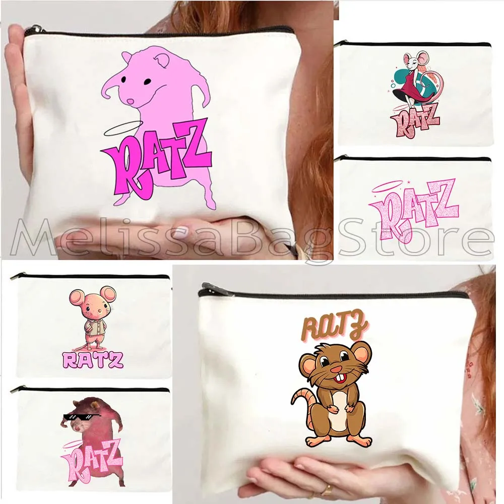 

Cute Kawaii RATZ FUNNY RATT PINK RATZ Meme Gifts Canvas Cosmetic Bag Makeup Toilet Bags Pencil Case Zipper Pouch Key Coin Purse
