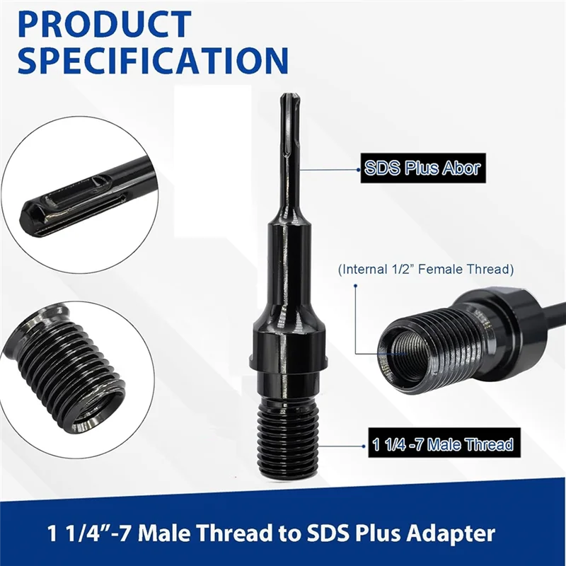 T98C-Premium Wygodny Konwerter, Adapter do Wierteł Rdzeniowych SDS Plus, Gwint Męski 1-1/4In-7 do Adaptera Wierteł Rdzeniowych SDS Plus