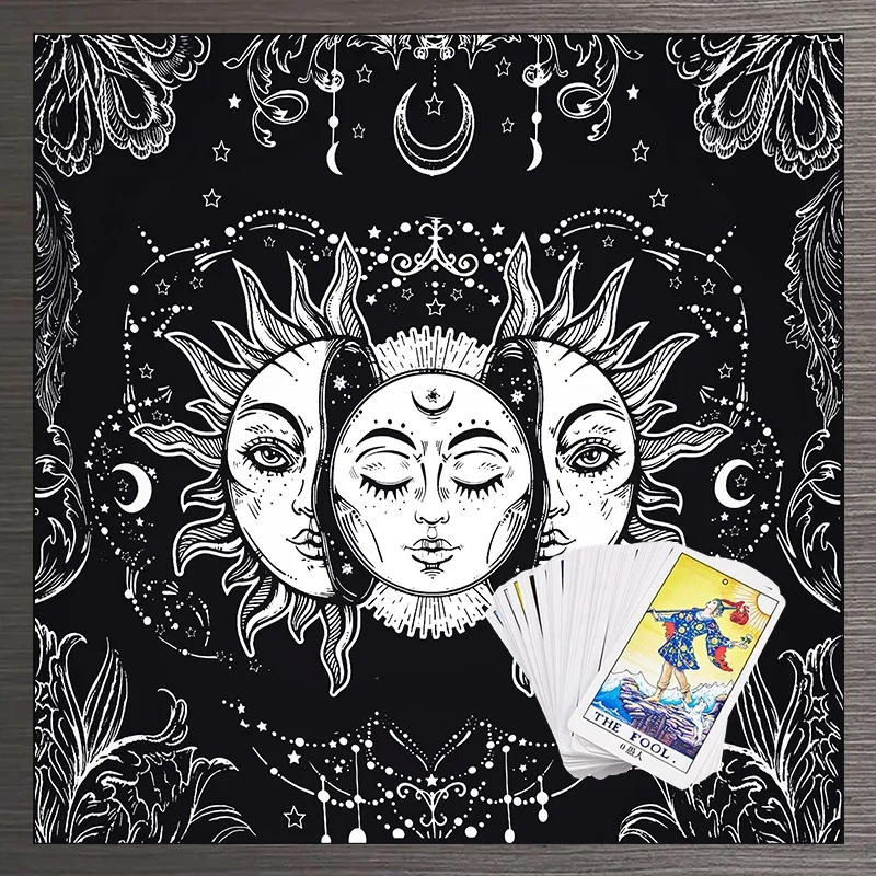 Sun Moon Tarot tablecloth black witchcraft Divination Astrology Altar Cloth Alter Cloth Decor WitchyDecor Tarot Mat burning sun