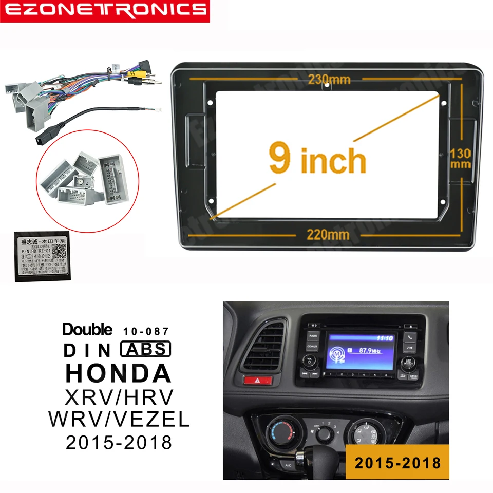 

1/2Din Car DVD Frame Audio Fitting Adaptor Dash Trim Kits Facia Panel 9inch For Honda XRV/HRV/WRV/VEZEL2015-2018 Radio Player