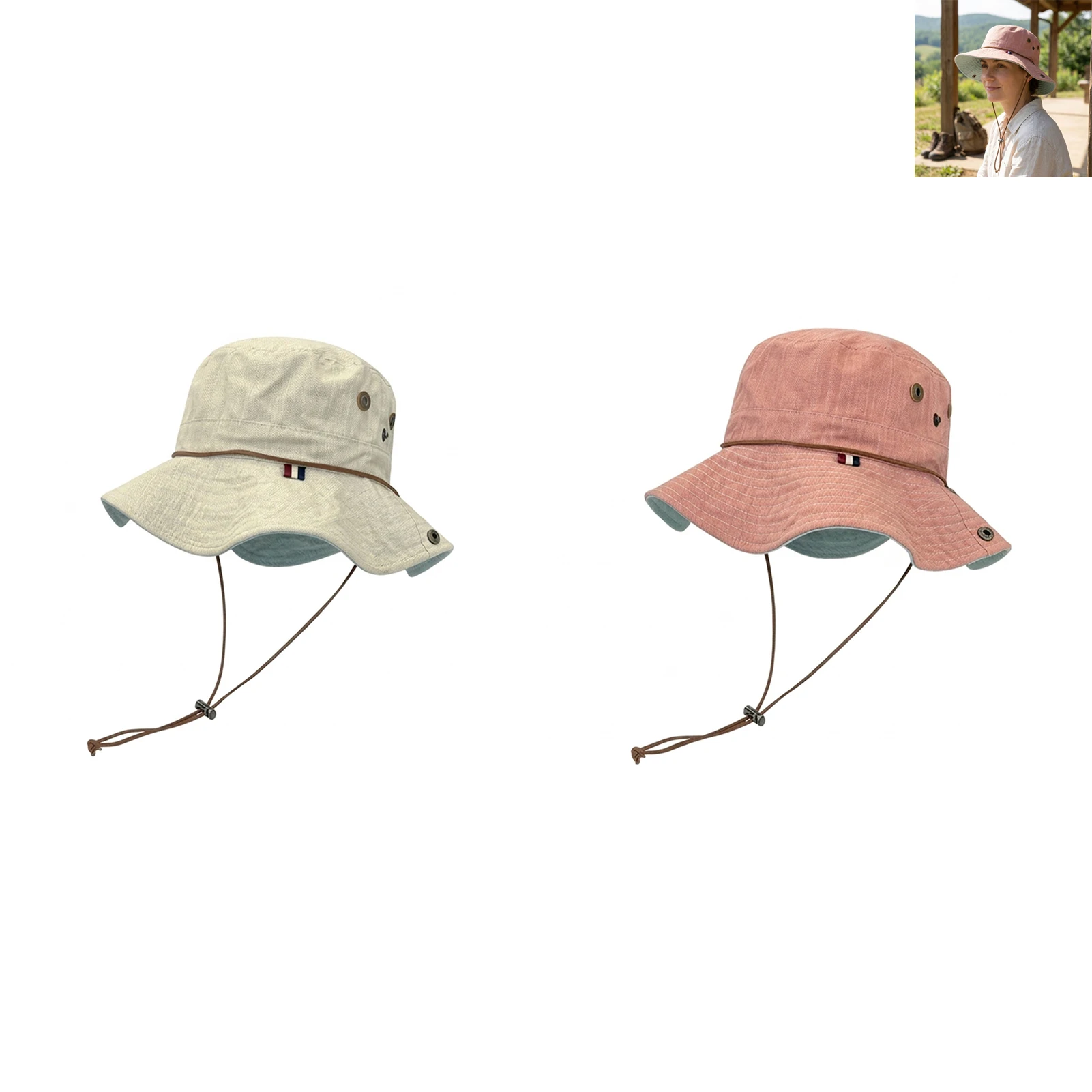 

Women's Japanese Style Denim Fisherman Hat With Color Block Design For Summer Retro Sun Protections