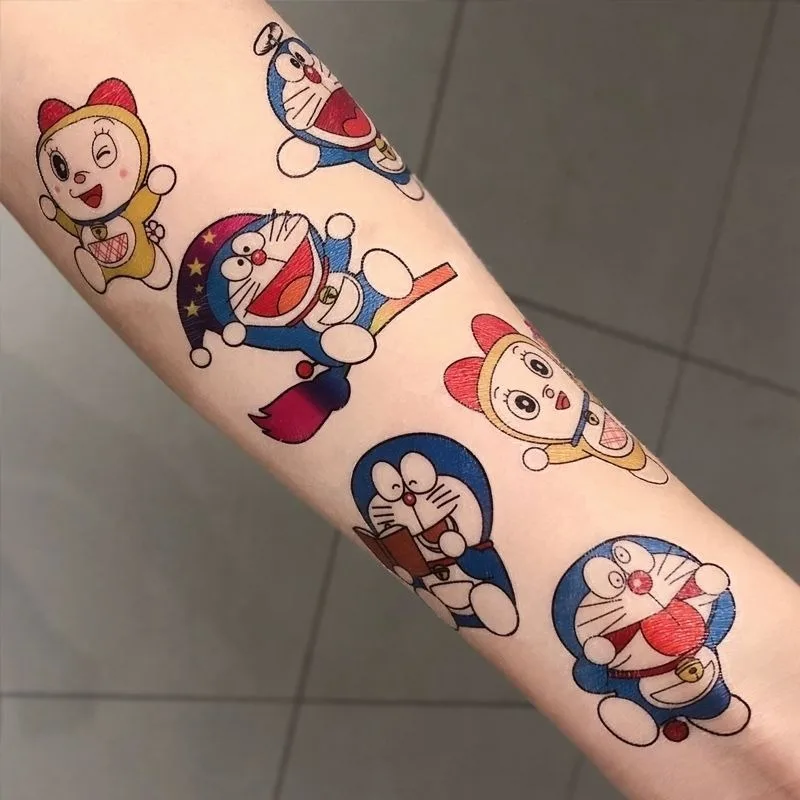 11Pcs Cartoon Doraemon Tattoo Stickers Cute Waterproof Arm Sleeve Tattoo Decoration Kids Anime Tattoo Sticker Toys Child Gifts