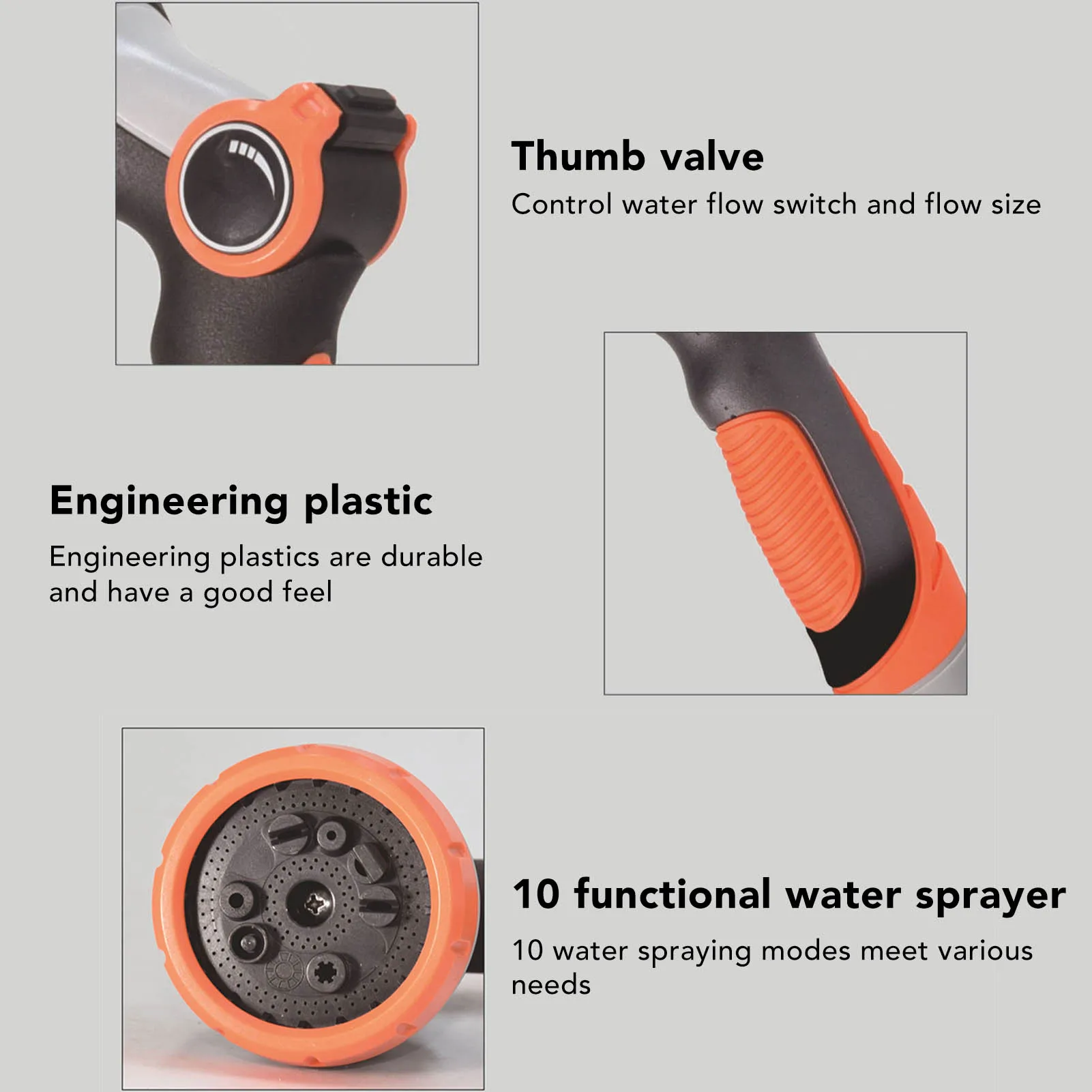 Water Nozzle Sprayer 10 Irrigation Modes Handheld Simple  Garden Nozzle Sprayer Heavy Duty Orange for Flowers
