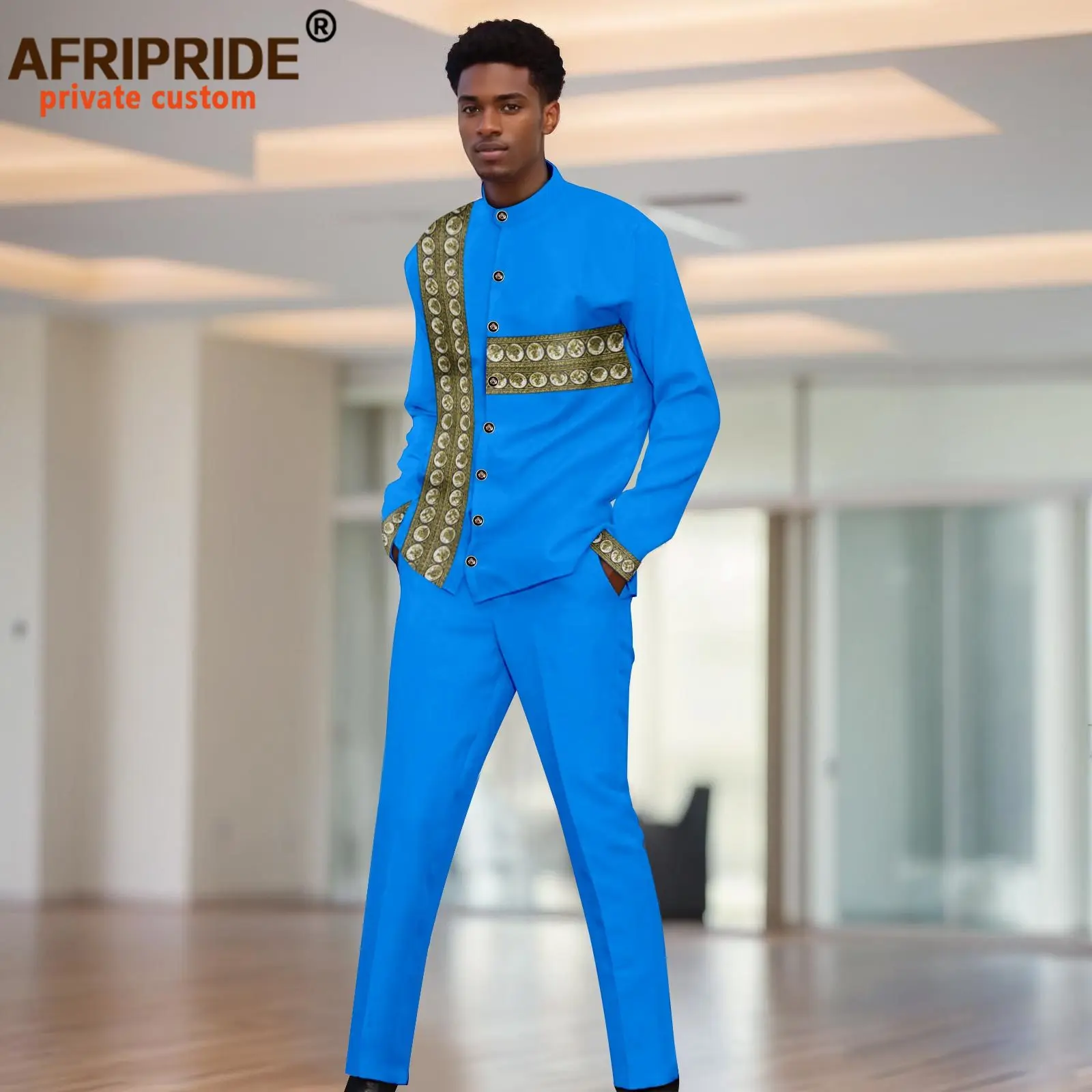 Men`s Business Suits Slim Fit Single Breasted Embroidery Lined Blazer and Pants Set Dashiki Outfits African Clothes 2516046
