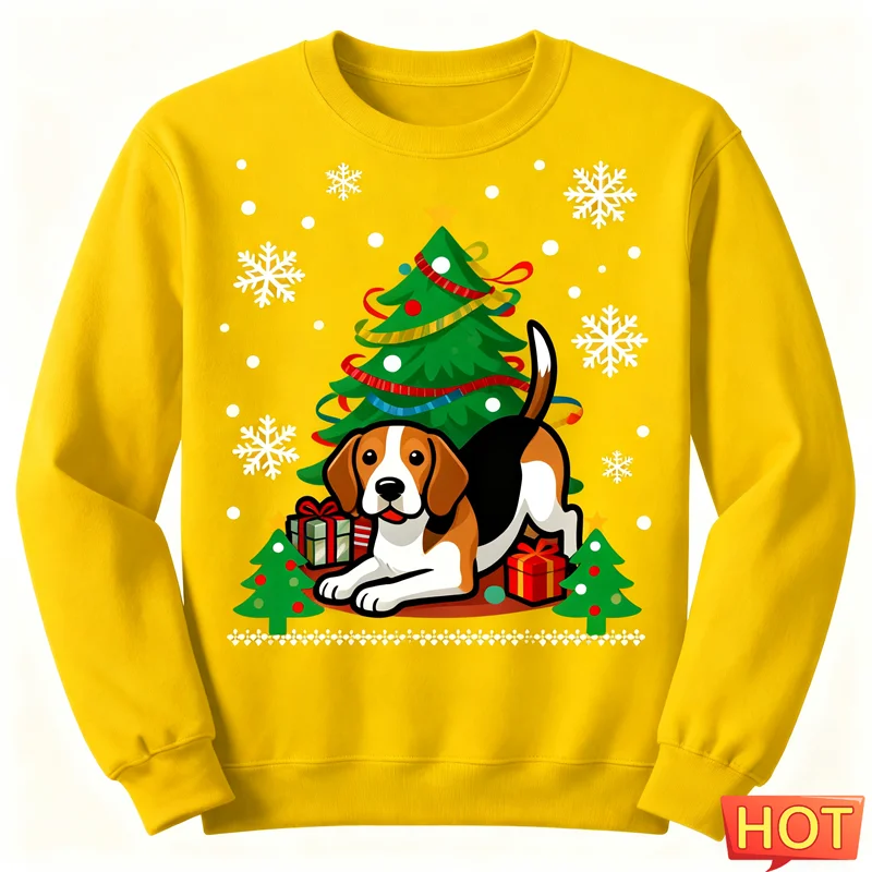 لطيف بيغل الرسم القبيح عيد الميلاد سترة أزياء عطلة ارتداء 3D مطبوعة عيد الميلاد بلوزات عارضة المتضخم للجنسين البلوفرات