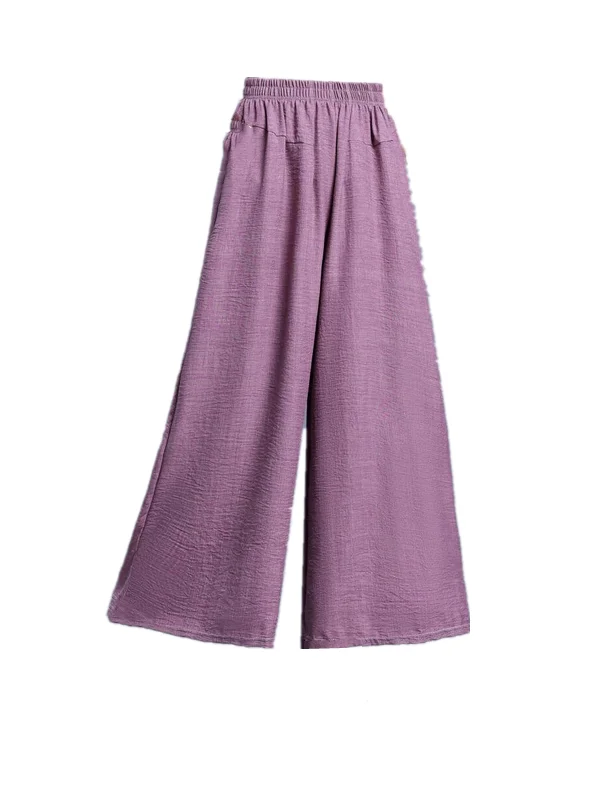 Primavera outono solto calças de perna larga feminina drapeado versão fina calças casuais cintura alta elástica poliéster calças casuais