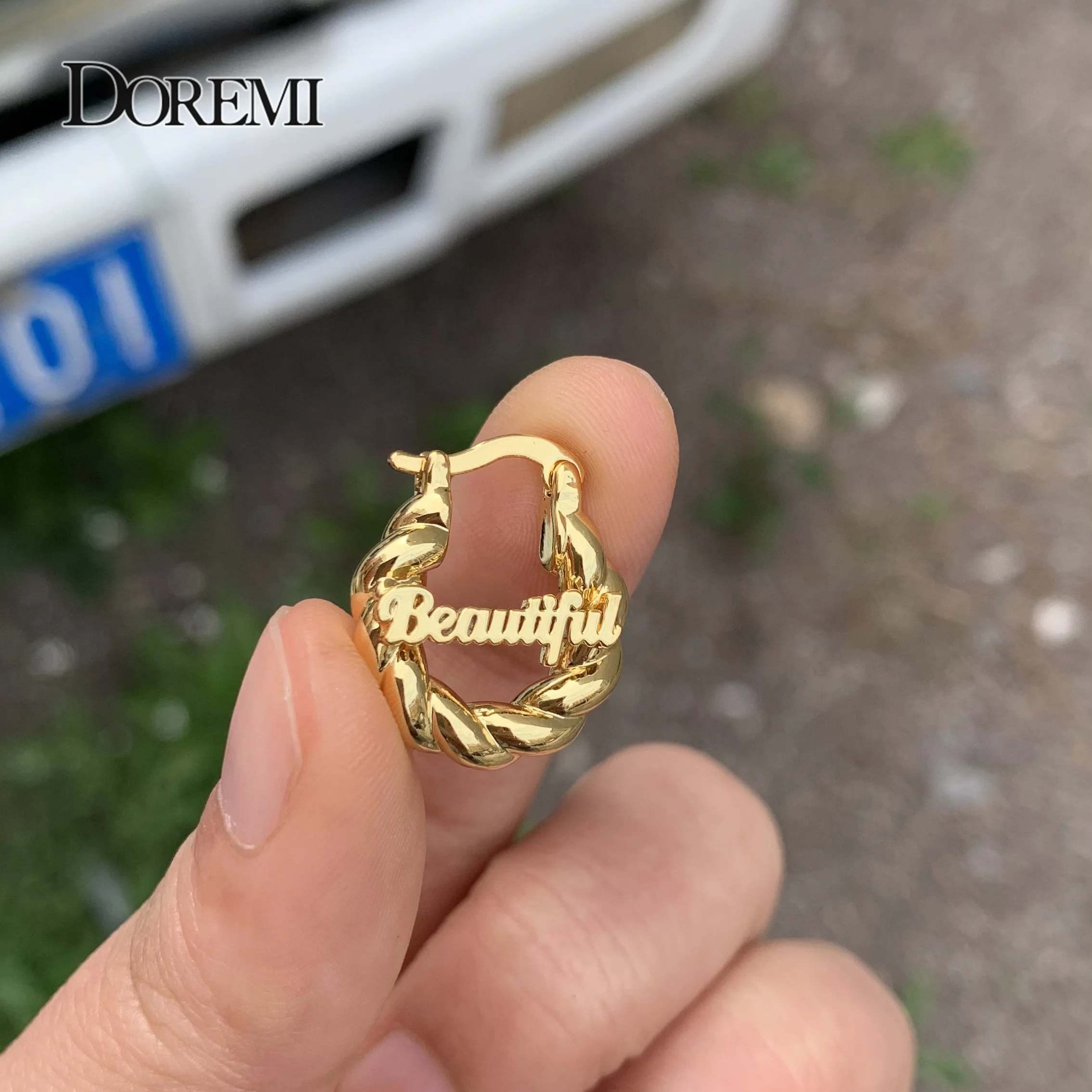 DOREMI Mini 18mm Small Custom Name Earrings Twist Personalized Letter Hoops For Kids Women Earrings for Child Girl Anti-allergy