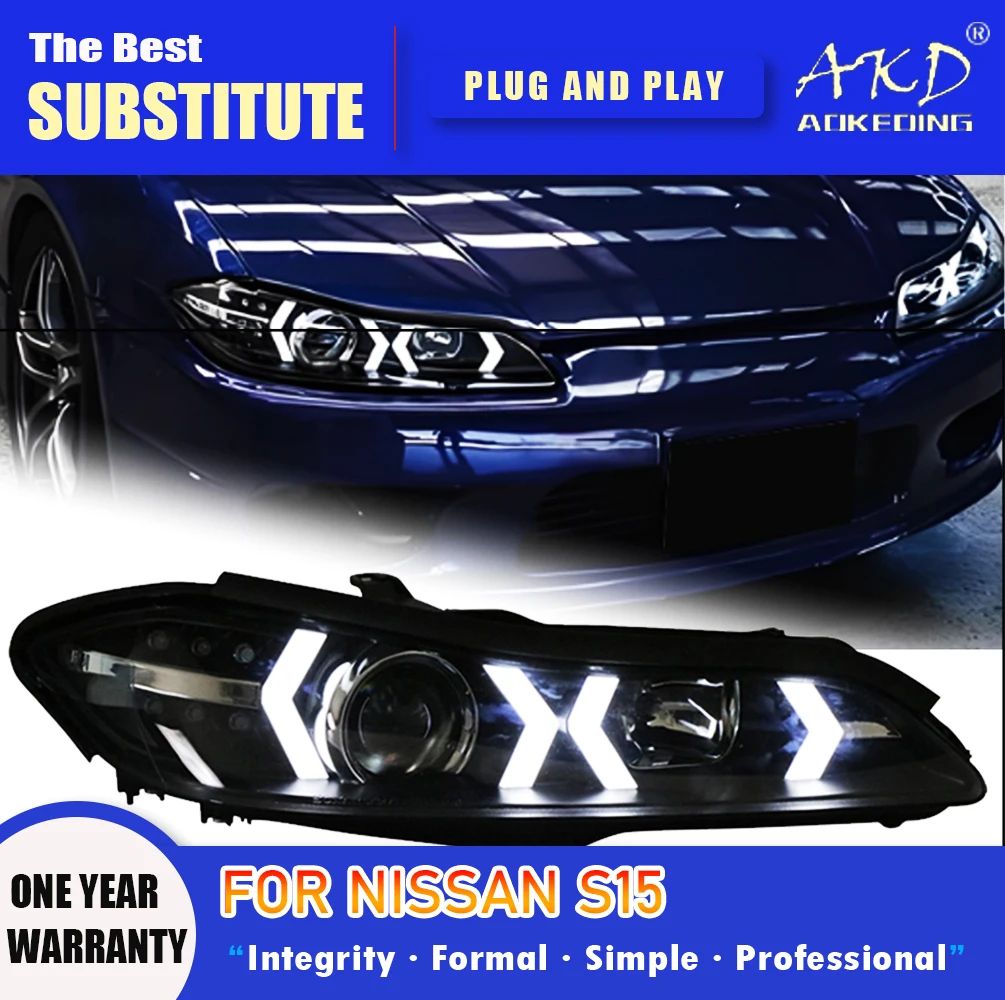 AKD Head Lamp for Nissan S15 LED Headlight 1999-2014 Headlights silvia DRL Turn Signal High Beam Angel Eye Projector Lens