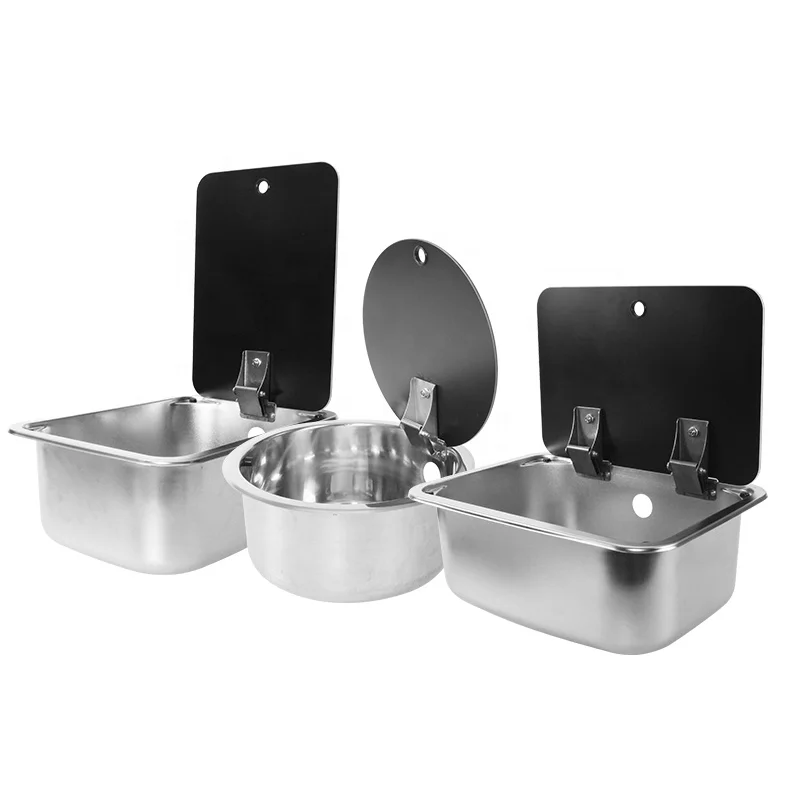 TYTXRV RV Accessories New Design Circle/Square Single Hand Wash Basin Sink With Tempered Glass Lid 304 Stainless Steel