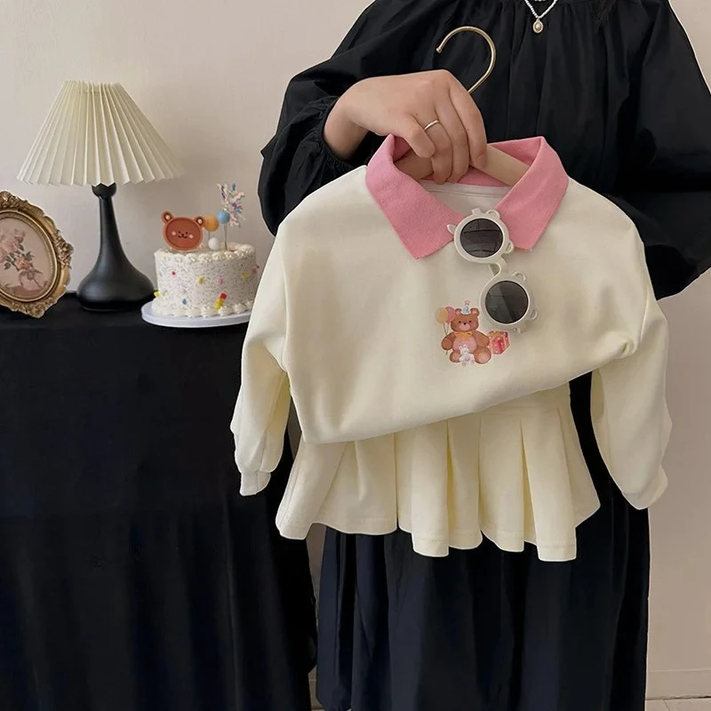 

Girls Sweatshirts +Pants Kids Suits 2PCS/Set Cotton 2025 Beige Spring Autumn Cotton Jogging Suit Teenagers Children Clothing