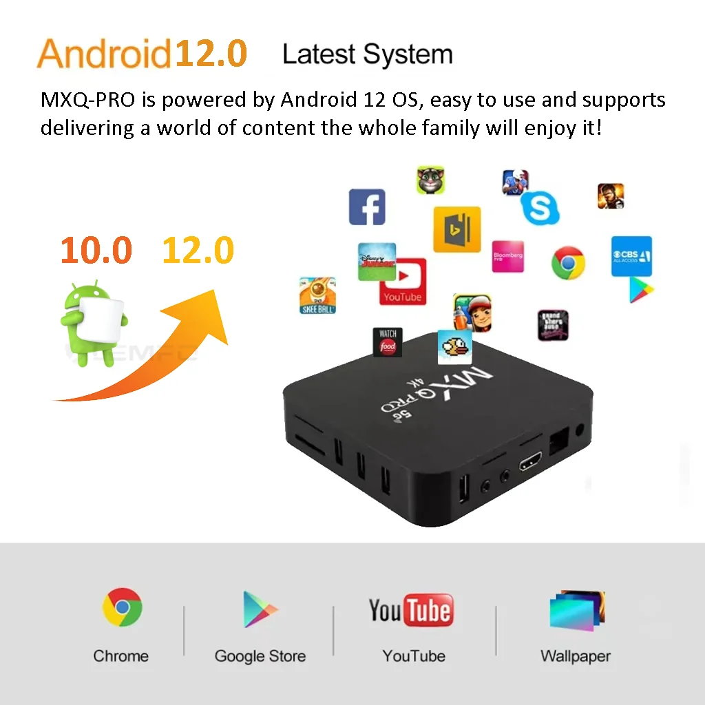 Upgraded MXQ PRO TV Box Android 12 2.4/5G Dual-WIFI 4K HD H.265 3D Video Media Player Home Theater For Netflix TV Set Top Box