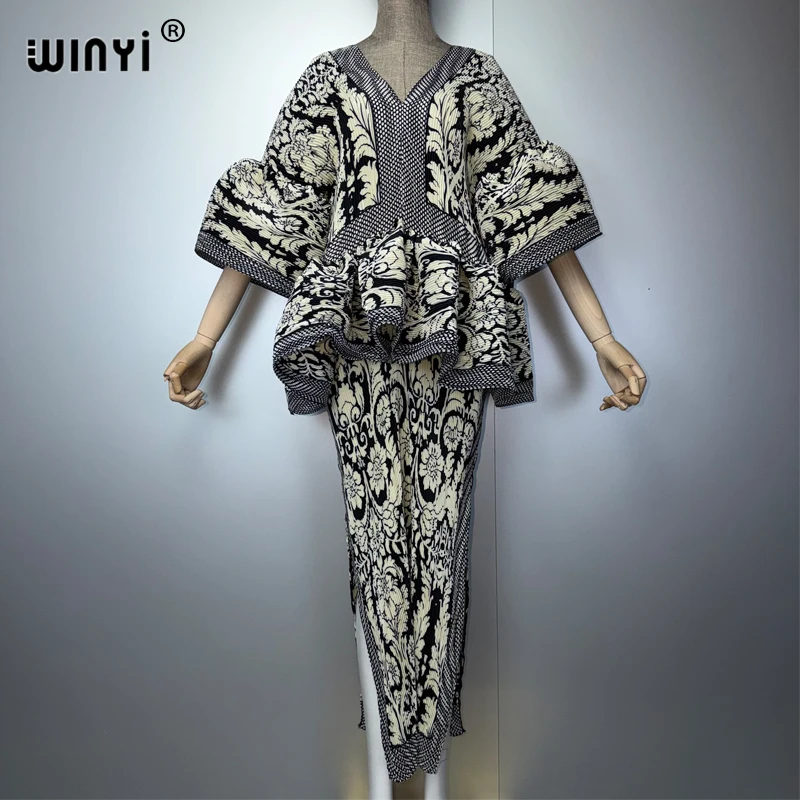 WINYI Summer Pleated Slim Dress Elastic Retro Beach Cover up Muslim Women Kaftan Abaya Dubai Luxury Long down Evening Gown