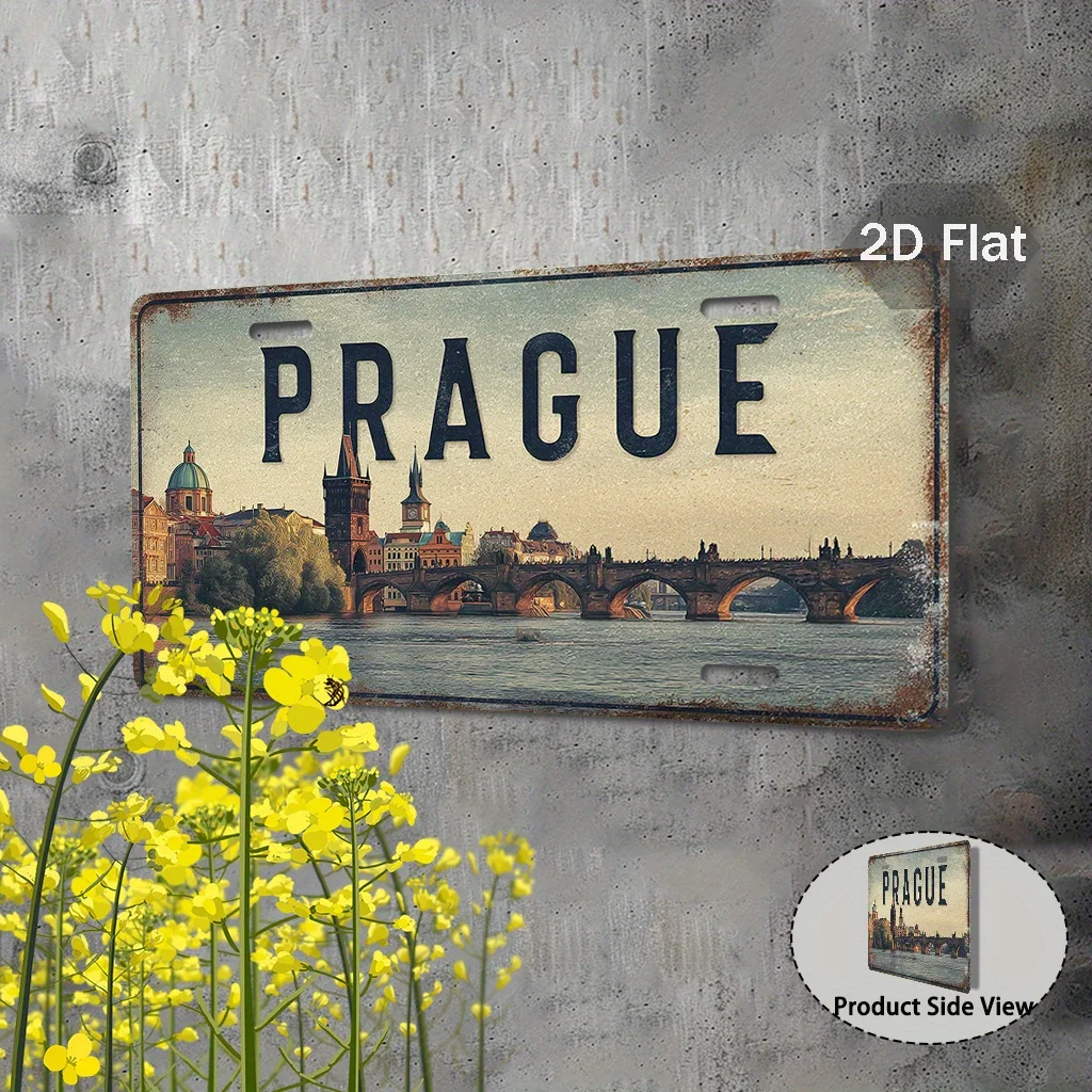 2D Flat Printing, 1pc, Vintage Sign, Solely for Decoration, Exterior Additions(11.79In X 5.9In), Prague City Sign, Czech Retro D