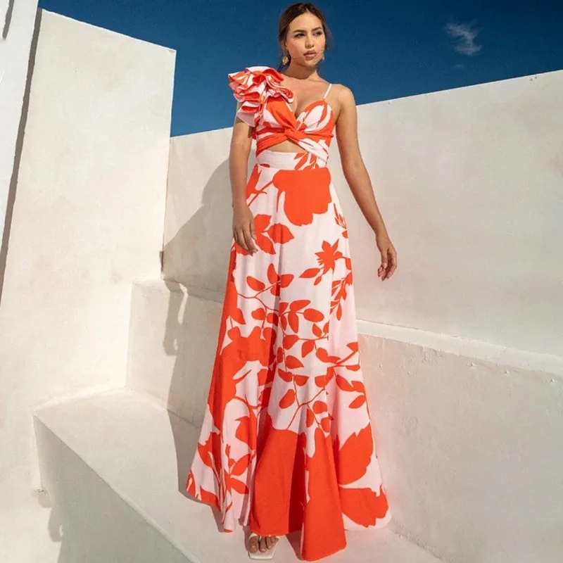 One Piece Swimsuit For Women European And American Swimwear Ruffle Edge Printing One-piece Swimsuit Vacation Suit Women