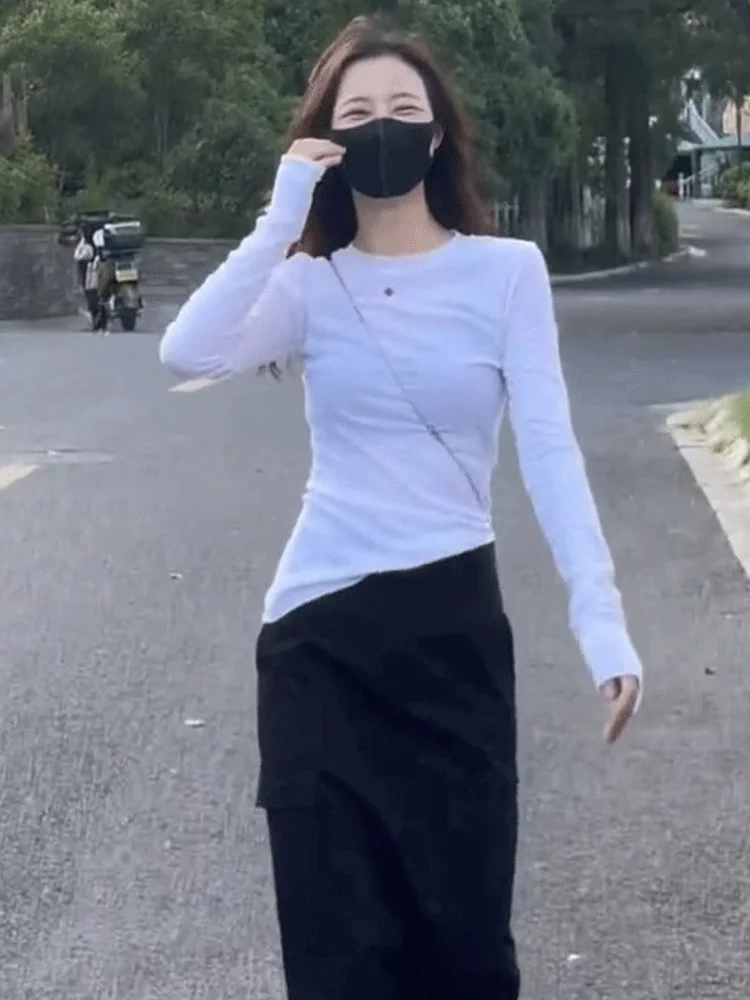 

White Long Sleeve round Neck Base Shirt T-Shirt Women's Slim Fit Stylish Spring Autumn New Style Paper Person Versatile Top