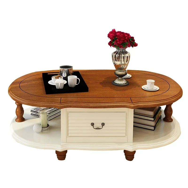 

American Country Solid Wood round Coffee Table TV Cabinet Unit Mediterranean