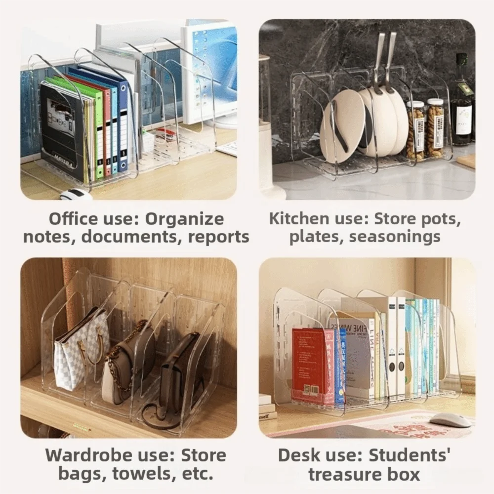 Immagine 3: Supporto per Libri in Acrilico Trasparente Durevole, Organizzatore Portatile a 3 Sezioni, Scatola Portadocumenti da Scrivania
