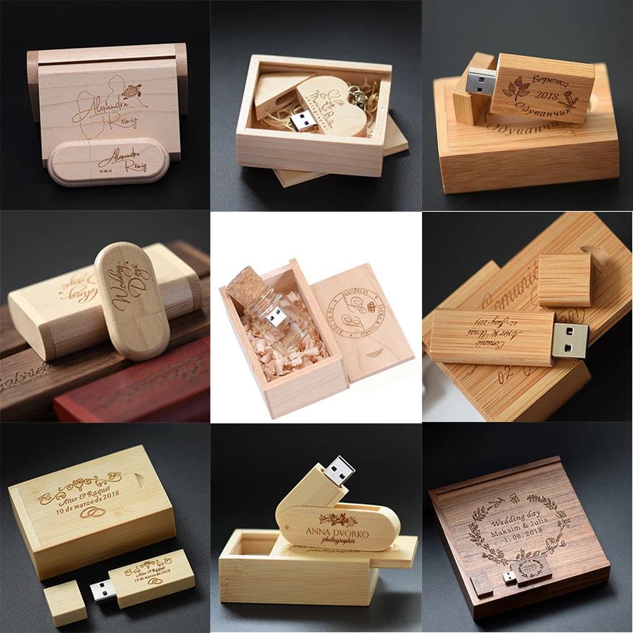 Wooden Flash Drive LOGO Can Be Customized Pen Drive Wedding Photography Wedding Gifts Memory Stick/supplementary postage / 0.01