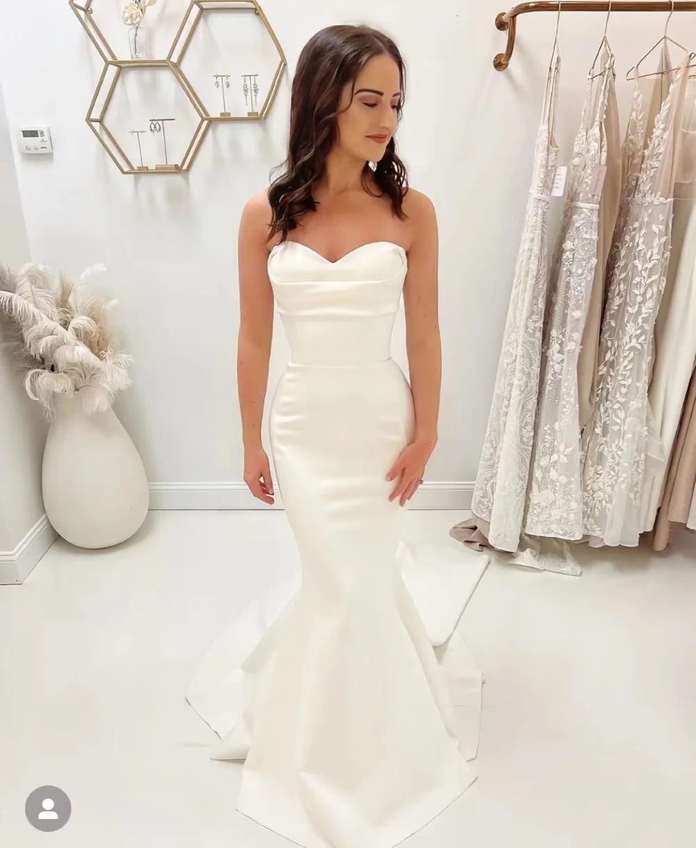 

Sleeveless Sweetheart Wedding Dress Bridal Gown Mermaid Satin Backless Strapless Elegant Robe De Mariée Vestido De Noiva