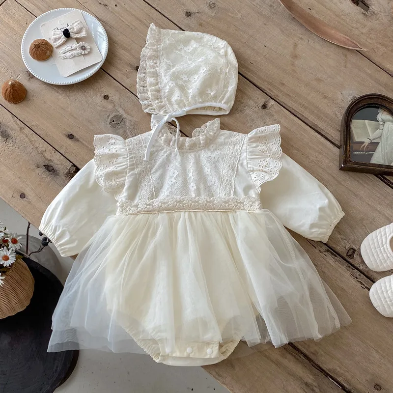 2026 Baby Girls Fashion Overalls with Hood Long Sleeve Netting Skirt Triangle Pull-On Dress
