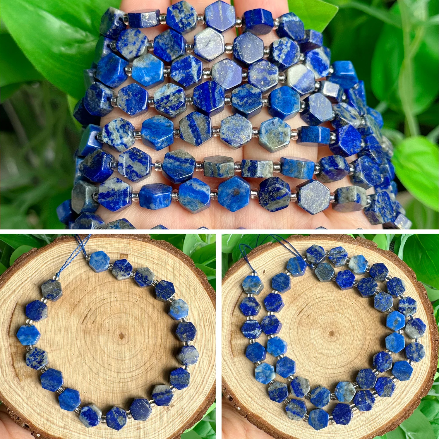 Natural Hexagon Stone Beads Lapis Lazuli Charm Loose Bead for Jewelry Making Handmade DIY Jewelry Material Accessories 8.5x9.5mm