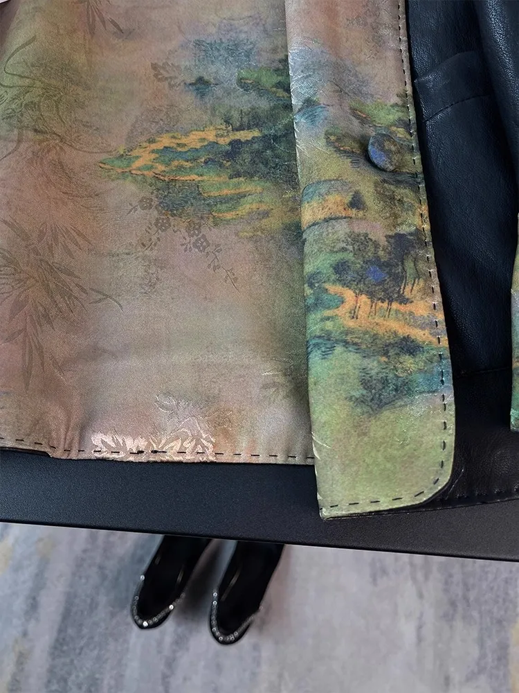 新しい中国風両面着用レザージャケット女性の秋の高級感覚ユニークな美しい長袖トップ