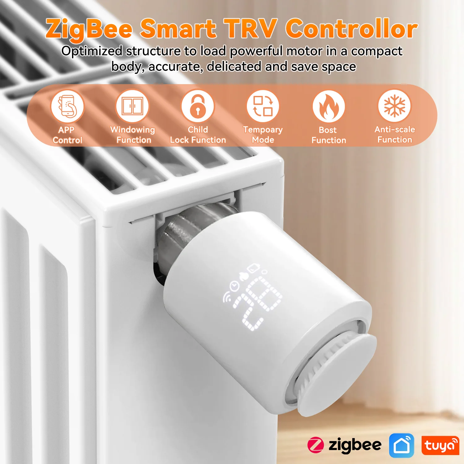 Zigbee Tuya Smart Thermostatic Valve Smart Home Products Wireless Thermostat App Control Safety Protection Compatible Alexa