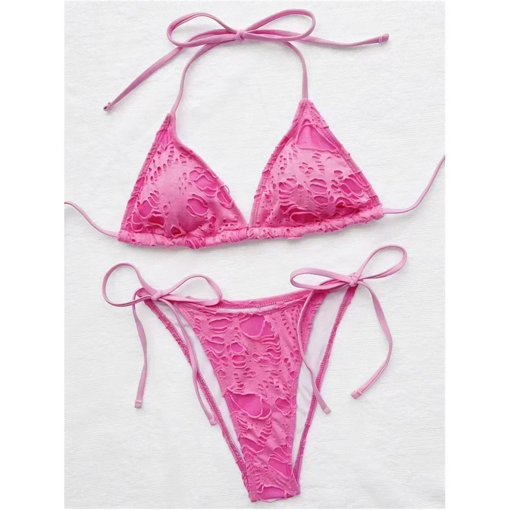 Gothic Grunge Swimsuit Distressed Micro Bikini Y2K Bathing Suits Halter Strappy Lace Up 2026 Trend Woman Punk New Beach Swimwear