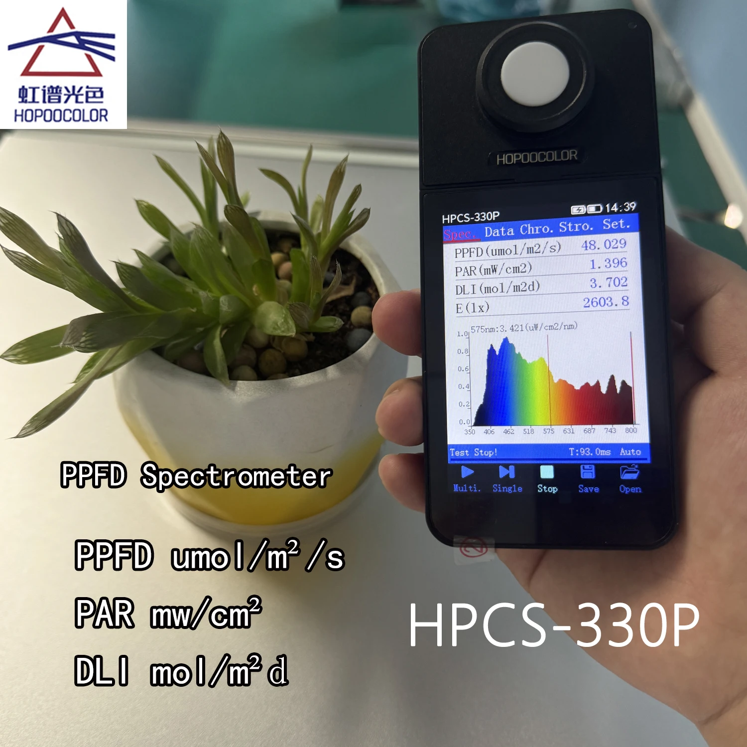 HOPOOCOLOR HPCS-330P Handheld Spectrometer lux par ppfd meter