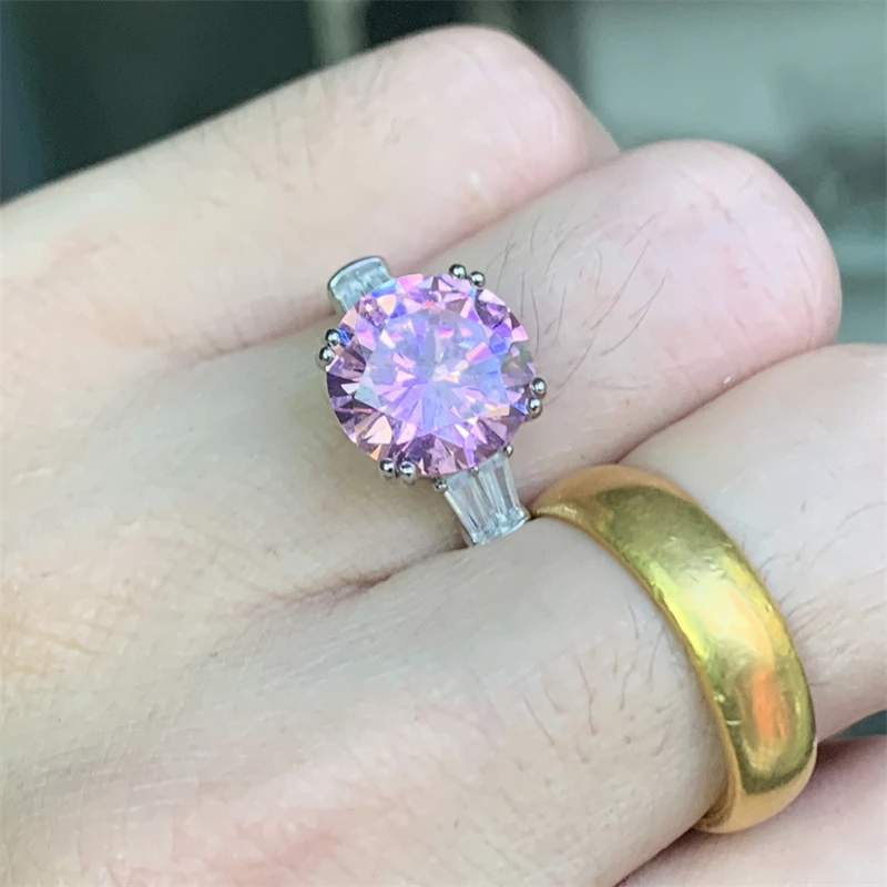 Solitaire Round cut 6ct AAAA Zircon Ring Silver Color Engagement Wedding Band Rings for women Bridal Party Jewelry Gift