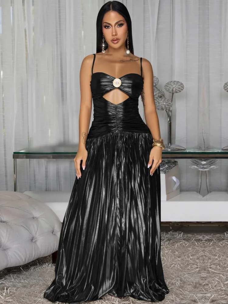 

African Dresses For Women Spaghetti Strap Africa Clothing Sleeveless Ruched Dress Sexy V-Neck Slim Dress Office Lady Party