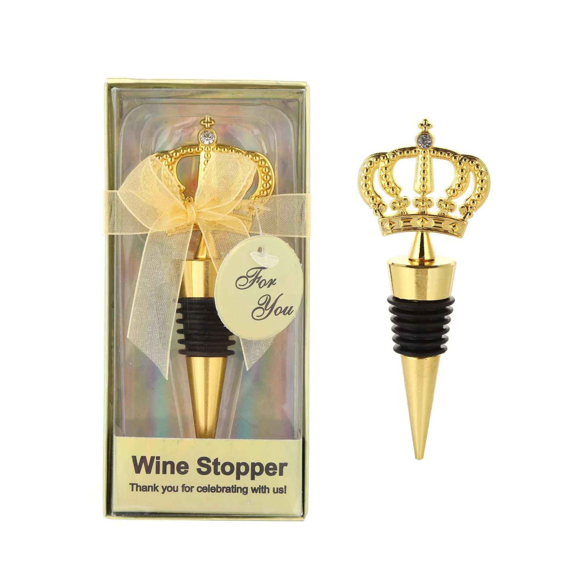 

(25Pcs/lot) Gold Wedding decoration gifts of Crown Bottle Wine stoppers gifts for guests and Elegant Event Party souvenirs