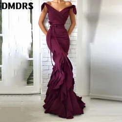 Elegant Off The Shoulder Burgundy Mermaid Party Evening Dresses Floor Length Sleeveless V-Neck Reception Guest Gown Customized