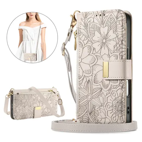 Funda de cuero con cremallera para teléfono IPhone 16E 16 Plus 15 14 13 12 17 Pro Max con correa para la muñeca