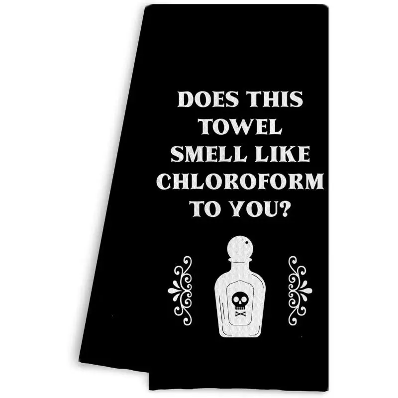 1 Piece of Humorous Gothic-Style Kitchen Towel - 40* 60cm Soft Microfiber, Black Hand Towel with Skull and Bottle Design, 