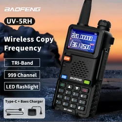 Baofeng-walkie-talkie UV5RH, Radio bidireccional, transceptor de UV-5R mejorado, 10W, bandas completas portátiles, copia de frecuencia inalámbrica, cargador tipo C