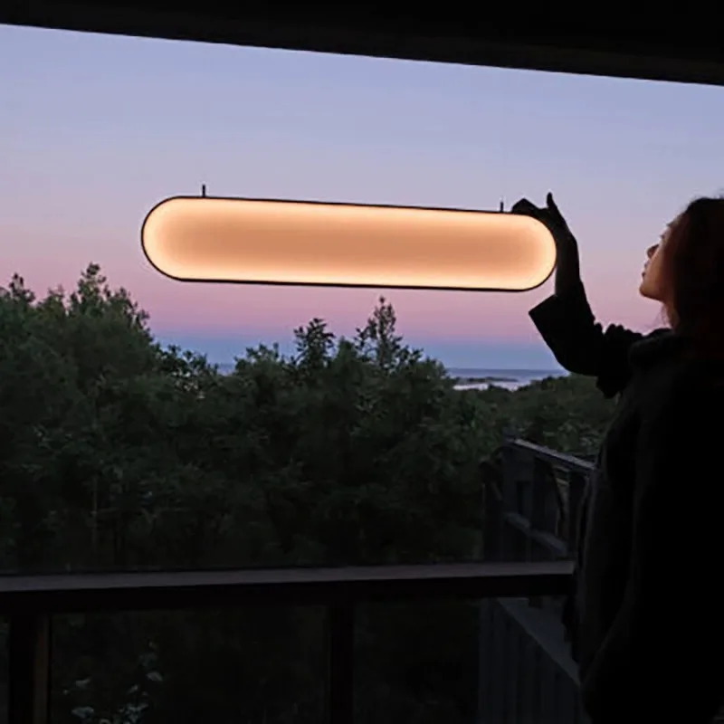 

Простая креативная люстра, светодиодная атмосфера, лампа заката, гостиная, ресторан, бар, подвесные светильники заката, подвесная линейная лампа для спальни