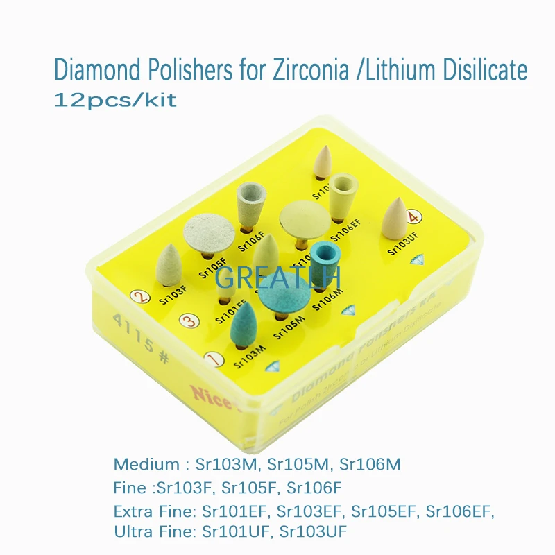 

1box Polish Dental Bur Diamond Stones Polishers for Grind Polish Zirconia Lithium Disilicate Dental Polishing