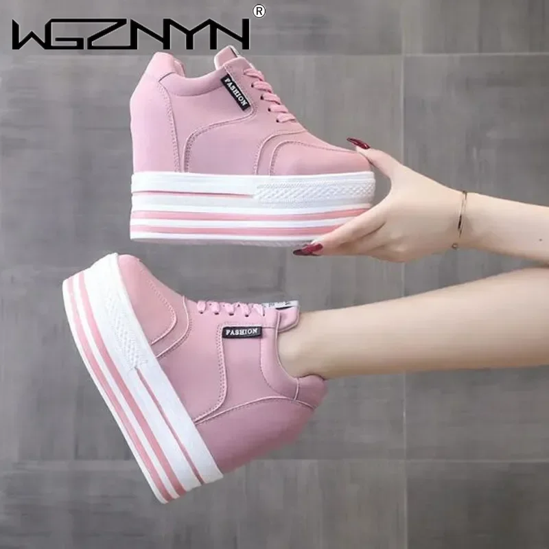 Luxus Super High Heels Chunky Turnschuhe Frauen Frühling Dicken Boden Höhe Zunehmende Casual Schuhe Frau Turnschuhe Zapatos De Mujer