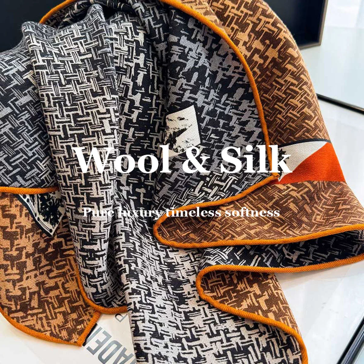 

82% Wool 18% Real Silk Scarf Lady Luxury High Quality Double-sided Print Shawl Wrap Bandana Hijab Poncho Square Scarves Pashmina