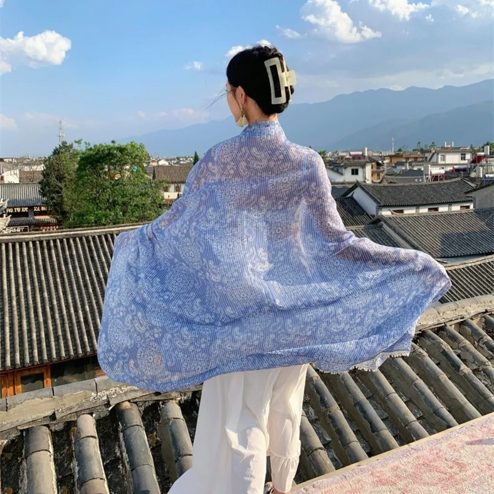 

Fashion Sun Protection Paisley Shawl Floral Head Wraps Sunscreen Shawl Large Thin Beach Scarf Outdoor
