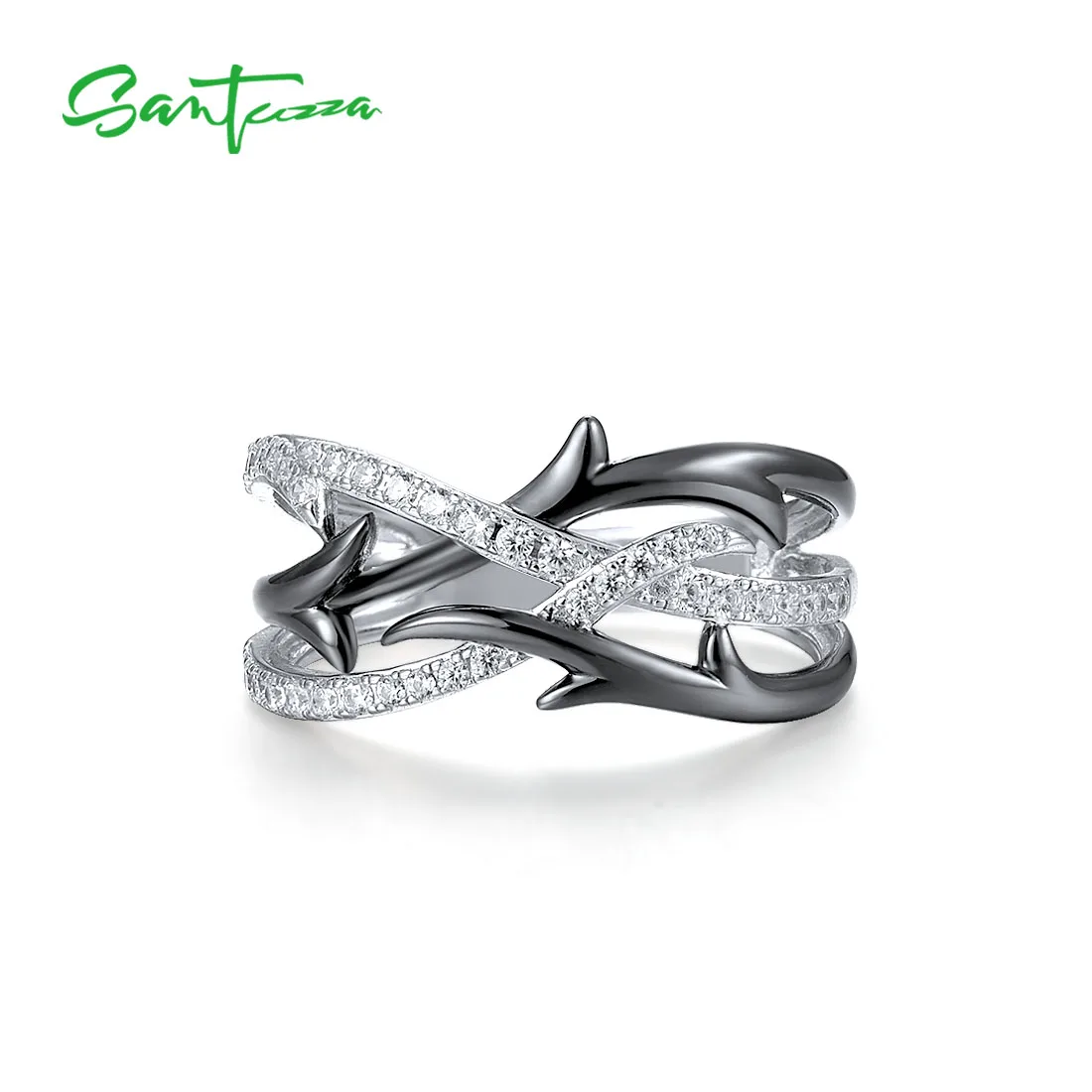 SANTUZZA Pure 925 Silver Ring For Women Sterling Silver Sparkling White Cubic Zirconia Comfort Modern Fine Chic HandmadeJewelry