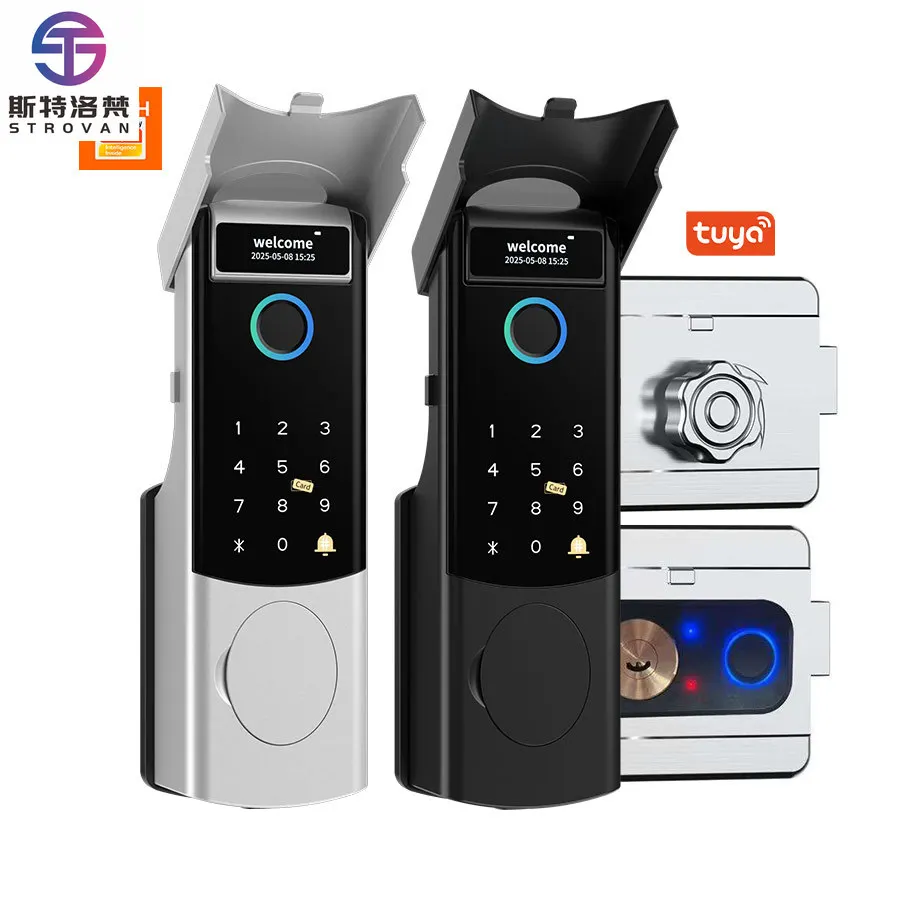 STLFアパートメントTuya Wifiスマートドアロック盗難防止防水ゲートダブルシリンダースマートリム指紋ロック