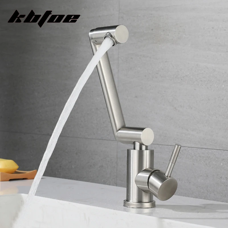 Brushed Nickel Wash Basin Faucet Bathroom Deck Mounted Hot and Cold Water Washbasin Toilet Sink Mixer Tap Stainless Steel Crane