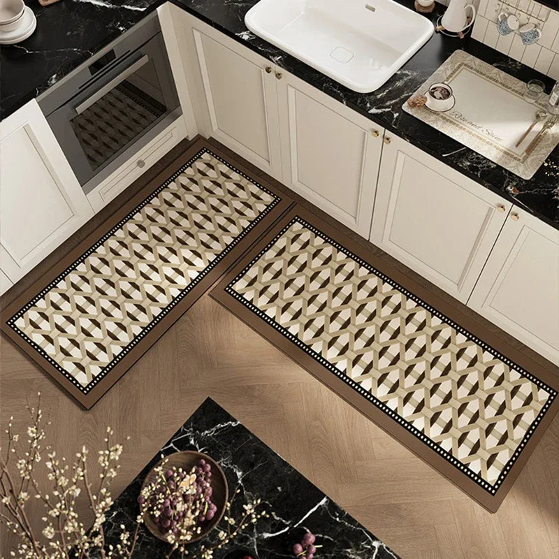 Vintage Geometric Pattern Kitchen Floor Mats Non-slip Rug PVC Leather Washable Mat Oil-proof Waterproof Carpet Коврик Для Кухни